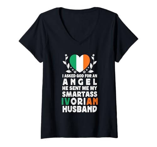 Damen Funny Smartass Ivorian Husband Ivory Coast Flag Spouses T-Shirt mit V-Ausschnitt Damen Funny Smartass Ivorian Husband Ivory Coast Flag Spouses T-Shirt mit V-Ausschnitt von Funny Wife Husband Novelty Tops 2