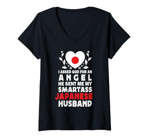 Damen Funny Smartass Japanese Husband Japan Flag Spouses T-Shirt mit V-Ausschnitt Damen Funny Smartass Japanese Husband Japan Flag Spouses T-Shirt mit V-Ausschnitt von Funny Wife Husband Novelty Tops 2