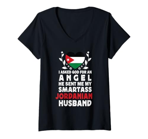 Damen Funny Smartass Jordanian Husband Jordan Flag Spouses T-Shirt mit V-Ausschnitt von Funny Wife Husband Novelty Tops 2