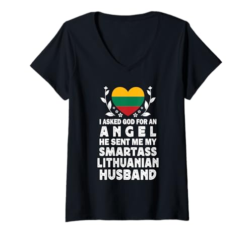 Damen Funny Smartass Lithuanian Husband Lithuania Flag Spouses T-Shirt mit V-Ausschnitt Damen Funny Smartass Lithuanian Husband Lithuania Flag Spouses T-Shirt mit V-Ausschnitt von Funny Wife Husband Novelty Tops 2