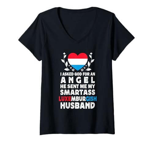 Damen Funny Smartass Luxembourgish Husband Luxembourg Flag Spouses T-Shirt mit V-Ausschnitt Damen Funny Smartass Luxembourgish Husband Luxembourg Flag Spouses T-Shirt mit V-Ausschnitt von Funny Wife Husband Novelty Tops 2