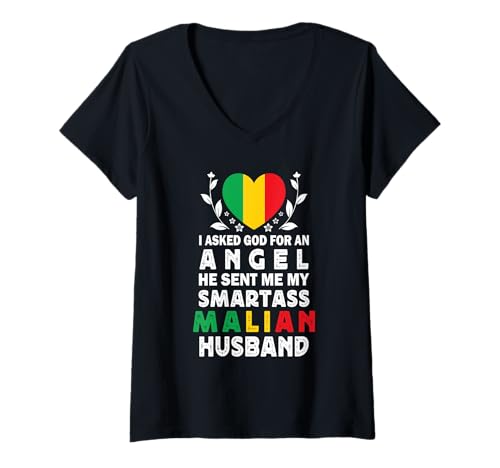 Damen Funny Smartass Malian Husband Mali Flag Spouses T-Shirt mit V-Ausschnitt Damen Funny Smartass Malian Husband Mali Flag Spouses T-Shirt mit V-Ausschnitt von Funny Wife Husband Novelty Tops 2