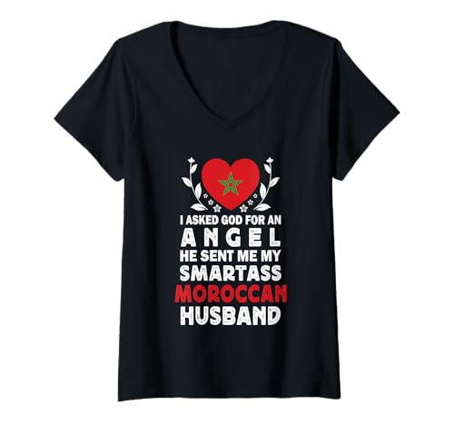 Damen Funny Smartass Moroccan Husband Morocco Flag Spouses T-Shirt mit V-Ausschnitt Damen Funny Smartass Moroccan Husband Morocco Flag Spouses T-Shirt mit V-Ausschnitt von Funny Wife Husband Novelty Tops 2