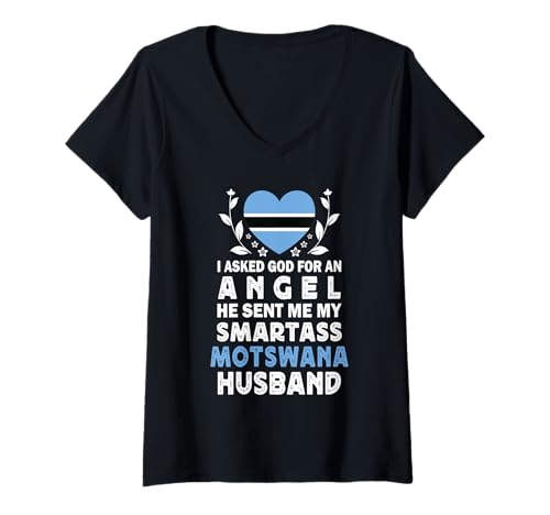 Damen Funny Smartass Motswana Husband Botswana Flag Spouses T-Shirt mit V-Ausschnitt von Funny Wife Husband Novelty Tops 2