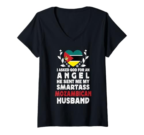 Damen Funny Smartass Mozambican Husband Mozambique Flag Spouses T-Shirt mit V-Ausschnitt Damen Funny Smartass Mozambican Husband Mozambique Flag Spouses T-Shirt mit V-Ausschnitt von Funny Wife Husband Novelty Tops 2