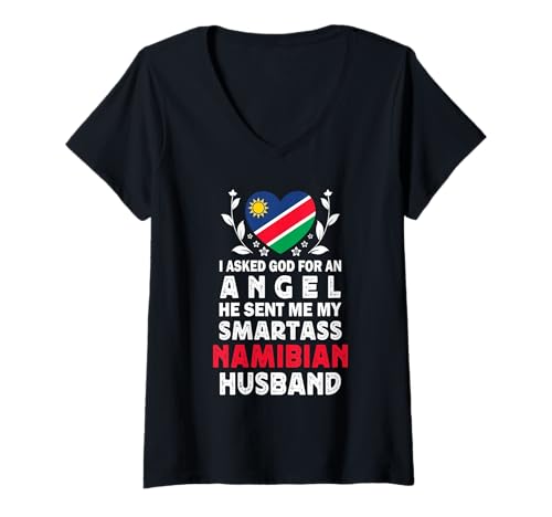 Damen Funny Smartass Namibian Husband Namibia Flag Spouses T-Shirt mit V-Ausschnitt von Funny Wife Husband Novelty Tops 2