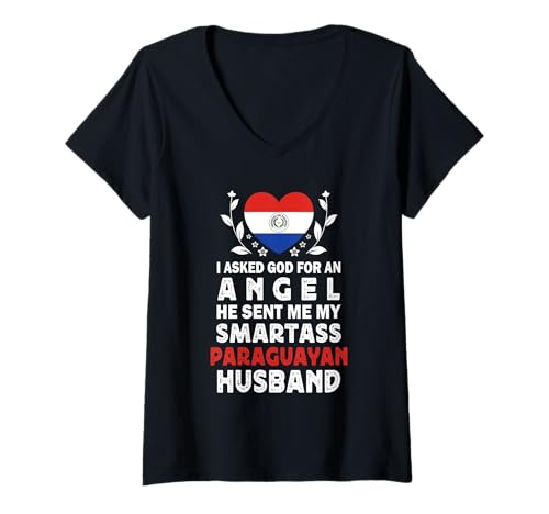 Damen Funny Smartass Paraguayan Husband Paraguay Flag Spouses T-Shirt mit V-Ausschnitt von Funny Wife Husband Novelty Tops 2