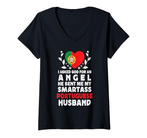 Damen Funny Smartass Portuguese Husband Portugal Flag Spouses T-Shirt mit V-Ausschnitt Damen Funny Smartass Portuguese Husband Portugal Flag Spouses T-Shirt mit V-Ausschnitt von Funny Wife Husband Novelty Tops 2