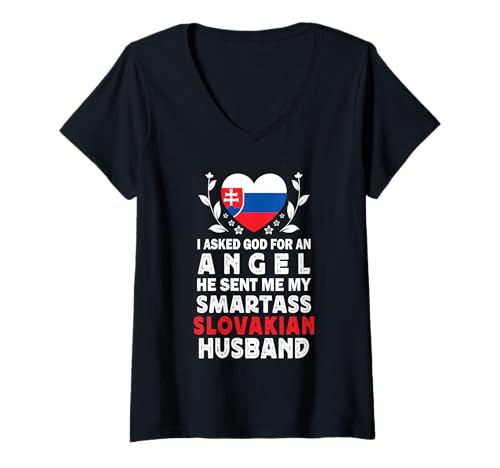Damen Funny Smartass Slovakian Husband Slovakia Flag Spouses T-Shirt mit V-Ausschnitt von Funny Wife Husband Novelty Tops 2