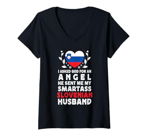 Damen Funny Smartass Slovenian Husband Slovenia Flag Spouses T-Shirt mit V-Ausschnitt Damen Funny Smartass Slovenian Husband Slovenia Flag Spouses T-Shirt mit V-Ausschnitt von Funny Wife Husband Novelty Tops 2