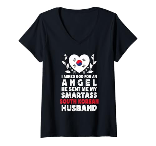 Damen Funny Smartass South Korean Husband South Korea Flag Spouses T-Shirt mit V-Ausschnitt Damen Funny Smartass South Korean Husband South Korea Flag Spouses T-Shirt mit V-Ausschnitt von Funny Wife Husband Novelty Tops 2