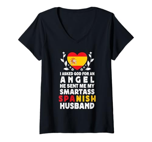 Damen Funny Smartass Spanish Husband Spain Flag Spouses T-Shirt mit V-Ausschnitt Damen Funny Smartass Spanish Husband Spain Flag Spouses T-Shirt mit V-Ausschnitt von Funny Wife Husband Novelty Tops 2