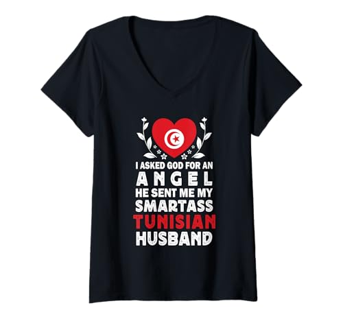 Damen Funny Smartass Tunisian Husband Tunisia Flag Spouses T-Shirt mit V-Ausschnitt Damen Funny Smartass Tunisian Husband Tunisia Flag Spouses T-Shirt mit V-Ausschnitt von Funny Wife Husband Novelty Tops 2