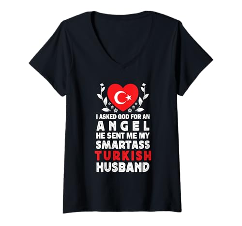 Damen Funny Smartass Turkish Husband Turkey Flag Spouses T-Shirt mit V-Ausschnitt von Funny Wife Husband Novelty Tops 2