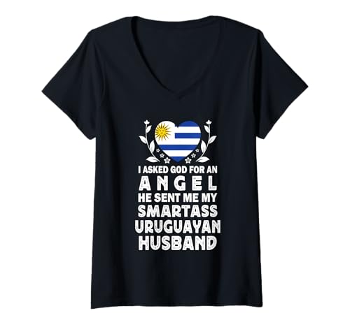 Damen Funny Smartass Uruguayan Husband Uruguay Flag Spouses T-Shirt mit V-Ausschnitt Damen Funny Smartass Uruguayan Husband Uruguay Flag Spouses T-Shirt mit V-Ausschnitt von Funny Wife Husband Novelty Tops 2