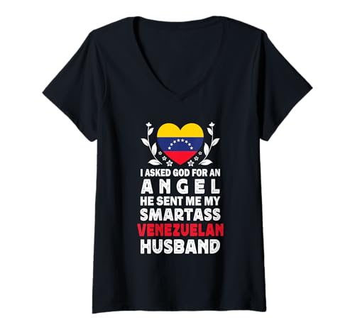 Damen Funny Smartass Venezuelan Husband Venezuela Flag Spouses T-Shirt mit V-Ausschnitt von Funny Wife Husband Novelty Tops 2
