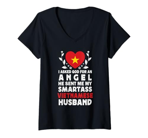 Damen Funny Smartass Vietnamese Husband Vietnam Flag Spouses T-Shirt mit V-Ausschnitt Damen Funny Smartass Vietnamese Husband Vietnam Flag Spouses T-Shirt mit V-Ausschnitt von Funny Wife Husband Novelty Tops 2
