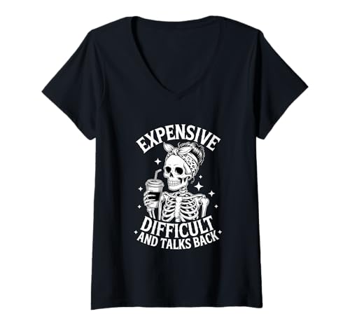 Damen Teure schwierige Gespräche zurück Skelett Lustige Ehefrau T-Shirt mit V-Ausschnitt Damen Teure schwierige Gespräche zurück Skelett Lustige Ehefrau T-Shirt mit V-Ausschnitt von Funny Wife