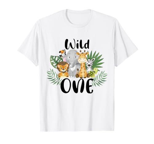 Kids Wild One 1. Geburtstag Junge Lustige Zoo Tiere Sohn Kleinkind T-Shirt von Funny Wild Animals Birthday Kids Toddler Boy Girls