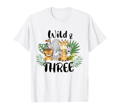 Kinder Wild & Three 3. Geburtstag Junge Lustiges Wildtier Kleinkind T-Shirt von Funny Wild Animals Birthday Kids Toddler Boy Girls
