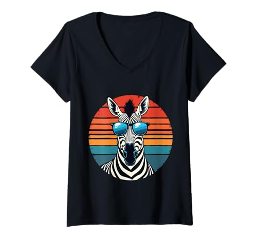 Damen Zebra Sonnenbrille Lustige Wildlife Retro Zebra Grafik T-Shirt mit V-Ausschnitt Damen Zebra Sonnenbrille Lustige Wildlife Retro Zebra Grafik T-Shirt mit V-Ausschnitt von Funny Wildlife Zebra Sunglasses Graphic
