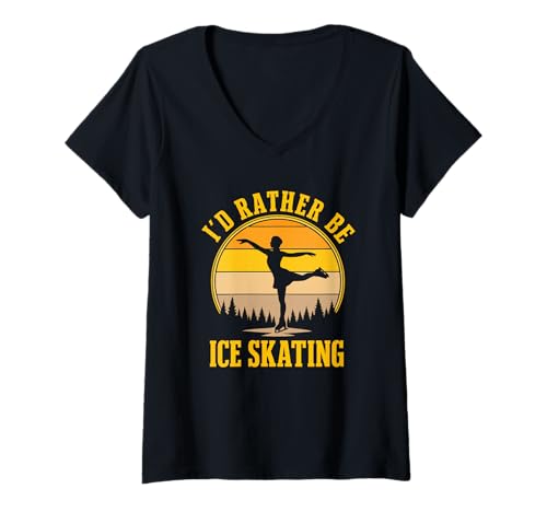 Damen I'd Rather Be Ice Skating Retro Vintage Eiskunstläufer T-Shirt mit V-Ausschnitt Damen I'd Rather Be Ice Skating Retro Vintage Eiskunstläufer T-Shirt mit V-Ausschnitt von Funny Winter Sports Graphic Tee Ice Skating Shirt