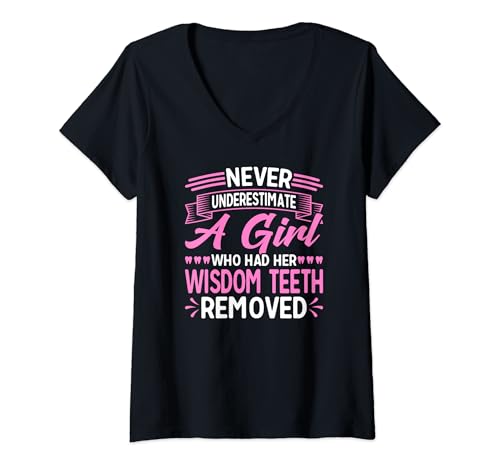 Damen Weisheitszähne Mädchen Genesung Geschenk Weisheitszähne entfernt T-Shirt mit V-Ausschnitt Damen Weisheitszähne Mädchen Genesung Geschenk Weisheitszähne entfernt T-Shirt mit V-Ausschnitt von Funny Wisdom Teeth Gifts