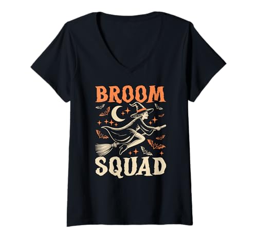Damen Besen Squad Halloween Hexe T-Shirt mit V-Ausschnitt Damen Besen Squad Halloween Hexe T-Shirt mit V-Ausschnitt von Funny Witch Costume Halloween Humor