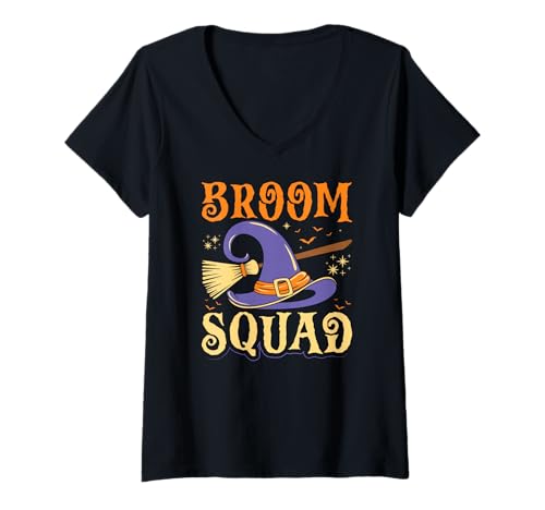 Damen Besen Squad Halloween Hexe T-Shirt mit V-Ausschnitt Damen Besen Squad Halloween Hexe T-Shirt mit V-Ausschnitt von Funny Witch Costume Halloween Humor