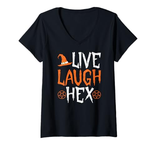 Damen Live Laugh Hex Halloween Hexe T-Shirt mit V-Ausschnitt Damen Live Laugh Hex Halloween Hexe T-Shirt mit V-Ausschnitt von Funny Witch Costume Halloween Humor