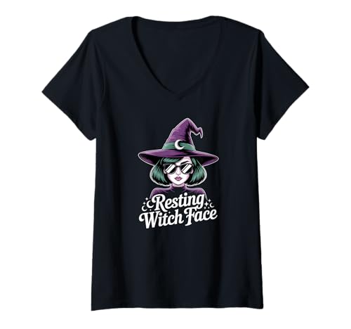 Damen Ruhende Hexe Gesicht Lustiges Halloween Modern Sarkastisches Zitat T-Shirt mit V-Ausschnitt Damen Ruhende Hexe Gesicht Lustiges Halloween Modern Sarkastisches Zitat T-Shirt mit V-Ausschnitt von Funny Witch Meme Apparel Gifts By Anastasia