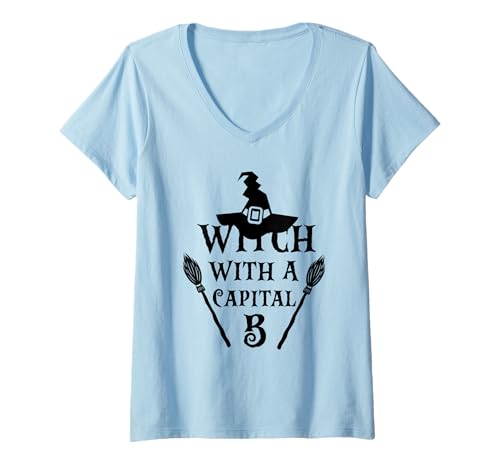Damen Hexe mit Großstadt B Halloween Lustig Frech Kostüm Party T-Shirt mit V-Ausschnitt Damen Hexe mit Großstadt B Halloween Lustig Frech Kostüm Party T-Shirt mit V-Ausschnitt von Funny Witch With A Capital B Halloween Apparel