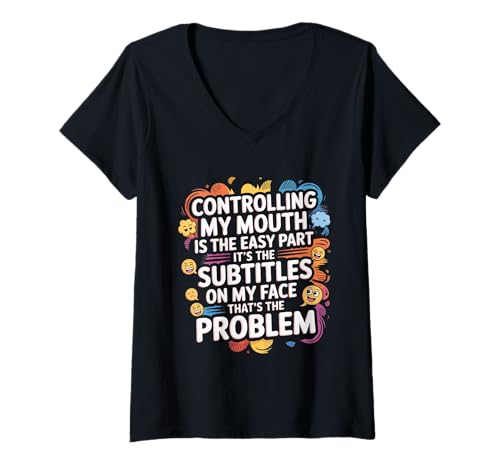 Damen Meinen Mund zu kontrollieren ist der einfache Teil sarkastischer Ausdruck T-Shirt mit V-Ausschnitt Damen Meinen Mund zu kontrollieren ist der einfache Teil sarkastischer Ausdruck T-Shirt mit V-Ausschnitt von Funny Witty Attitude Subtitles Gifts & Apparel