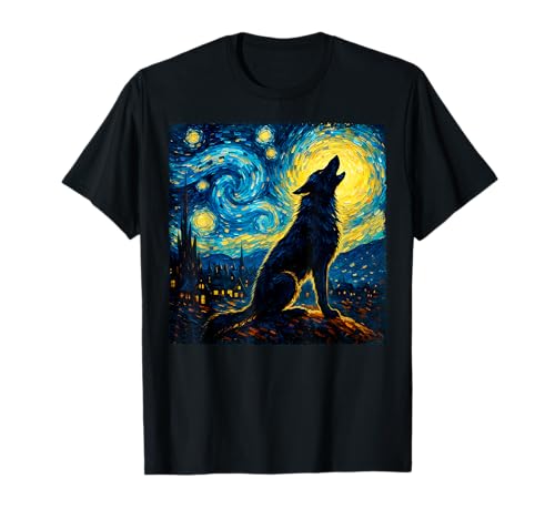 Wolf Sternennacht Heulender Mond lustige Geschenke für Männer Frauen Kinder T-Shirt Wolf Sternennacht Heulender Mond lustige Geschenke für Männer Frauen Kinder T-Shirt von Funny Wolf Van Gogh Gifts Graphic Tees.