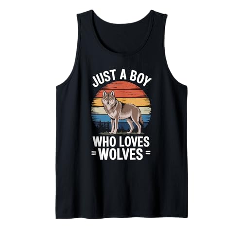 Herren Just A Boy Who Loves Wolves Wildlife Fan Kinder Jungen Wolf Tank Top von Funny Wolves Lover Clothing