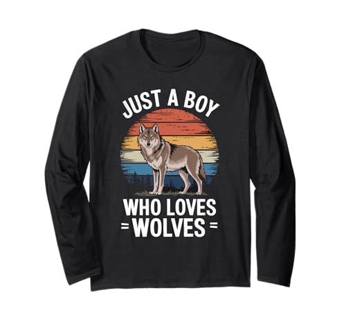 Just A Boy Who Loves Wolves Wildlife Fan Kinder Jungen Wolf Langarmshirt Just A Boy Who Loves Wolves Wildlife Fan Kinder Jungen Wolf Langarmshirt von Funny Wolves Lover Clothing