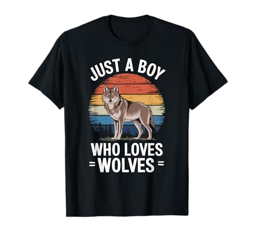 Just A Boy Who Loves Wolves Wildlife Fan Kinder Jungen Wolf T-Shirt von Funny Wolves Lover Clothing