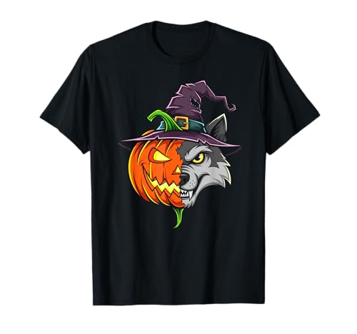 Wolf Kürbis Jack O Laterne Halloween Kinder Herren Damen T-Shirt von Funny Wolves Lovers Halloween Pumpkin Outfits