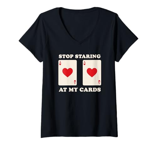 Damen Stop Staring at My Cards Lustiger Pokerspieler T-Shirt mit V-Ausschnitt von Funny Women Poker Player Boob