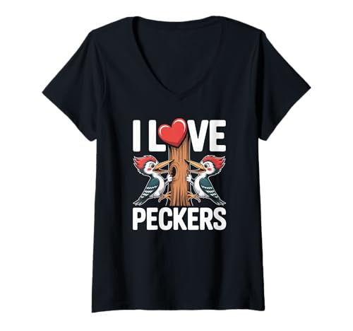 Damen I Love Peckers Specht Humor T-Shirt mit V-Ausschnitt Damen I Love Peckers Specht Humor T-Shirt mit V-Ausschnitt von Funny Woodpecker Bird Enthusiasts