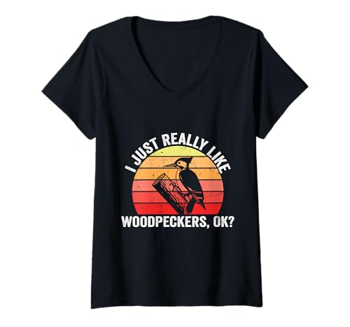 Damen Ich mag Spechte einfach wirklich OK Funny Woodpecker Lover T-Shirt mit V-Ausschnitt Damen Ich mag Spechte einfach wirklich OK Funny Woodpecker Lover T-Shirt mit V-Ausschnitt von Funny Woodpecker Bird Humor Saying