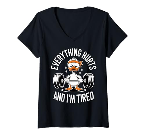 Damen Lustige Workout-Ente Erschöpfte Motivation Männer Frauen T-Shirt mit V-Ausschnitt Damen Lustige Workout-Ente Erschöpfte Motivation Männer Frauen T-Shirt mit V-Ausschnitt von Funny Workout Duck