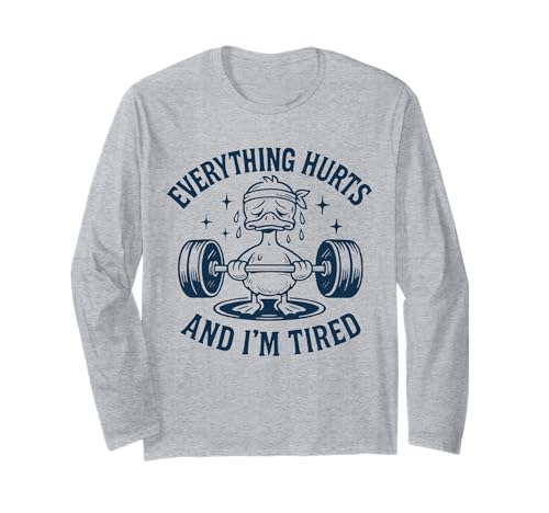Funny Workout Duck Erschöpft Motivation Herren Damen Langarmshirt von Funny Workout Duck