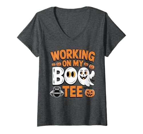 Damen Süßer gruseliger Geist Workout Halloween Gym Lover Fitness Boo T-Shirt mit V-Ausschnitt Damen Süßer gruseliger Geist Workout Halloween Gym Lover Fitness Boo T-Shirt mit V-Ausschnitt von Funny Workout Lover Halloween Costume Gifts