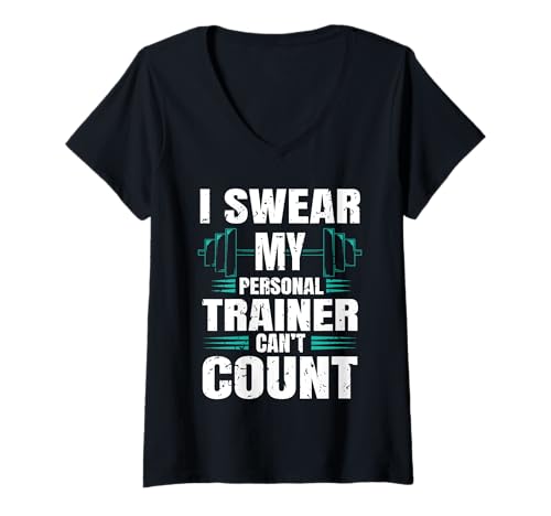 Damen Lustiges Fitness-Studio I Swear My Personal Trainer Can't Count T-Shirt mit V-Ausschnitt Damen Lustiges Fitness-Studio I Swear My Personal Trainer Can't Count T-Shirt mit V-Ausschnitt von Funny Workout Quotes for Gym Trainers and Lifters
