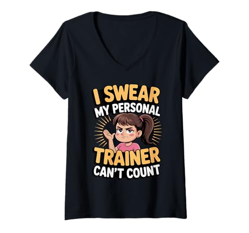 Damen Ich schwöre, Mein Personal Trainer kann Nicht zählen T-Shirt mit V-Ausschnitt Damen Ich schwöre, Mein Personal Trainer kann Nicht zählen T-Shirt mit V-Ausschnitt von Funny Workout Sassy Motivation Gym Humor