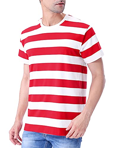 Funny World Herren Basic T-Shirts breit gestreift - Rot - X-Groß von Funny World