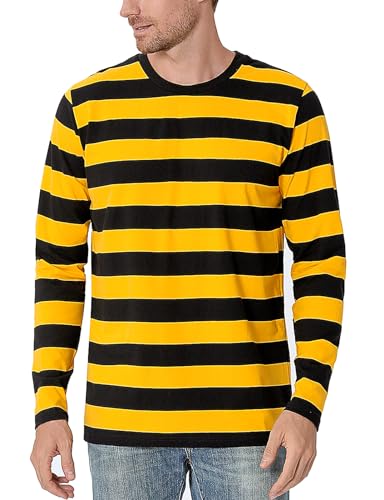 Funny World Herren Baumwolle Gestreiftes T-Shirt Rundhals Langarm Basic Casual Top, Gelb und Schwarz gestreift Langarm, XX-Large Funny World Herren Baumwolle Gestreiftes T-Shirt Rundhals Langarm Basic Casual Top, Gelb und Schwarz gestreift Langarm, XX-Large von Funny World
