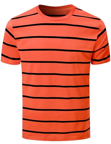 Funny World Herren T-Shirt Baumwolle Streifen Rundhals Kurzarm Basic Casual Top, Orange / Schwarz, Mittel Funny World Herren T-Shirt Baumwolle Streifen Rundhals Kurzarm Basic Casual Top, Orange / Schwarz, Mittel von Funny World