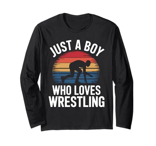 Just A Boy Who Loves Wrestling Matte Sport Kinder Wrestling Langarmshirt von Funny Wrestling Apparel for Men Women